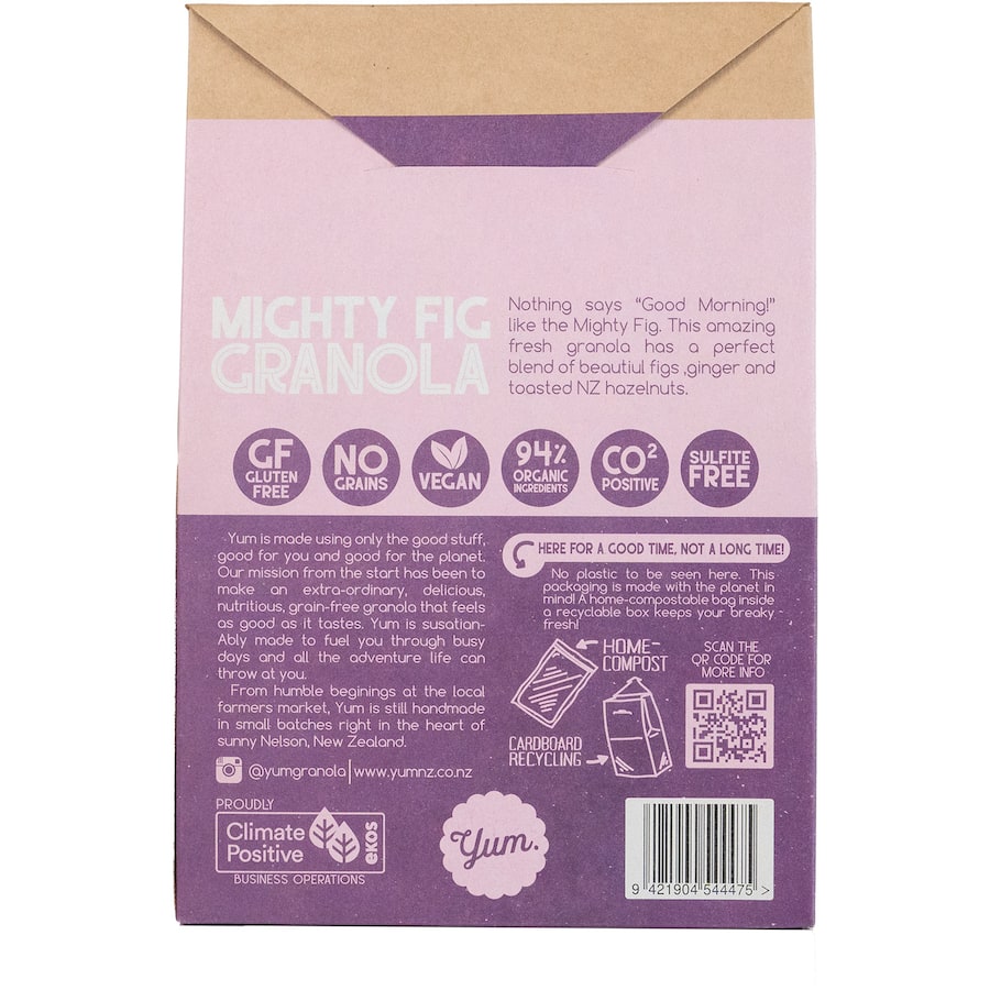 Yum Granola Mighty Fig, a nutritious blend of oats, seeds, and figs for a healthy, energizing snack.