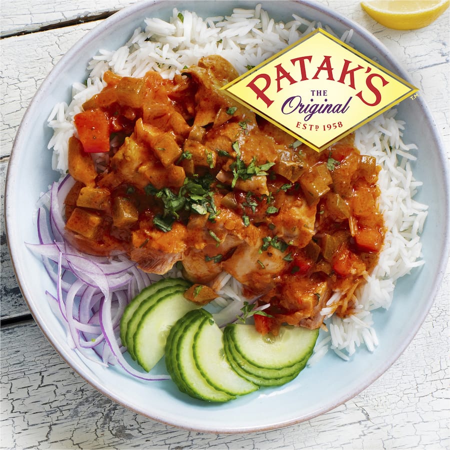 Patak's Tikka Masala Paste jar showcasing rich, aromatic spice blend for authentic Indian curries, vegan-friendly and recyclable.