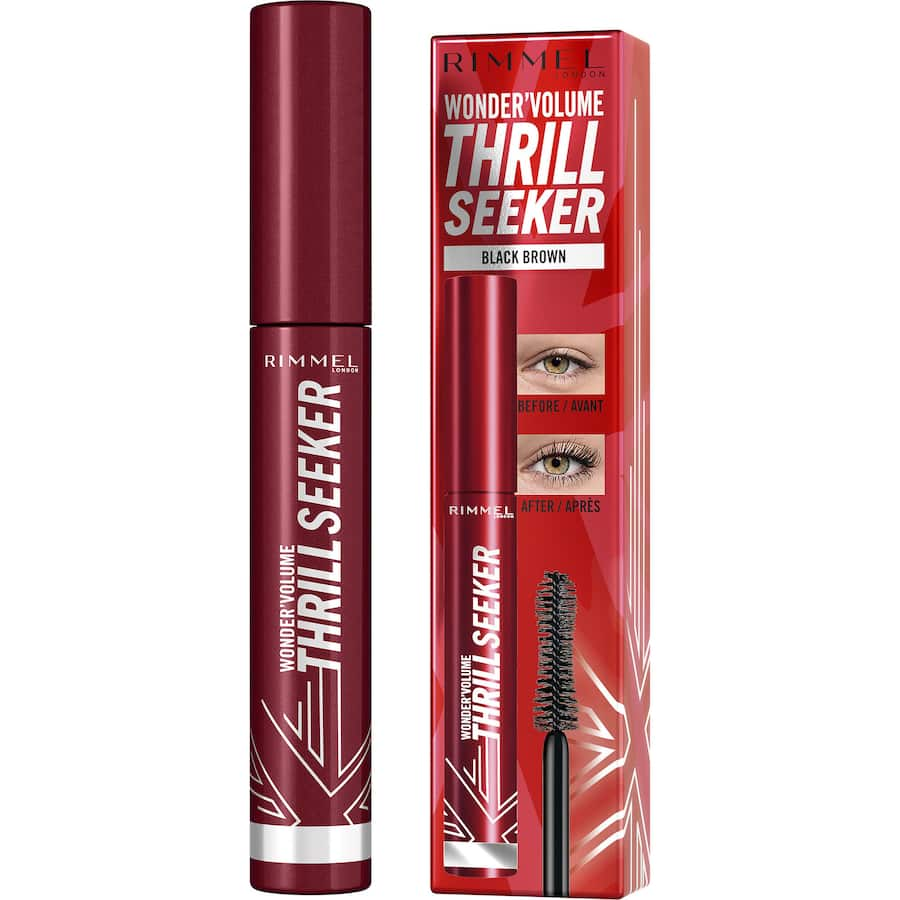 Rimmel London Mascara in Black Brown enhances lashes with bold volume, length, and a clump-free formula for all-day wear.