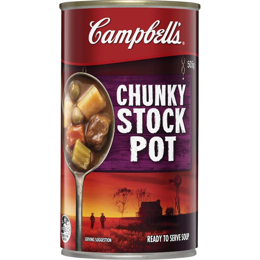 Hearty Campbell's Chunky Soup in a can, featuring savory meats and vegetables for quick, convenient meals.