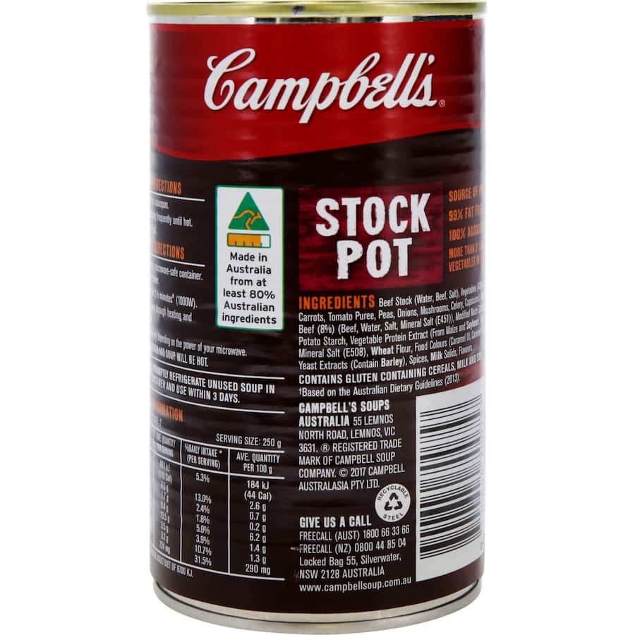 Campbell's Chunky Soup Stockpot Canned, a hearty meal with savory meats and vegetables, perfect for quick, nourishing lunches or dinners.