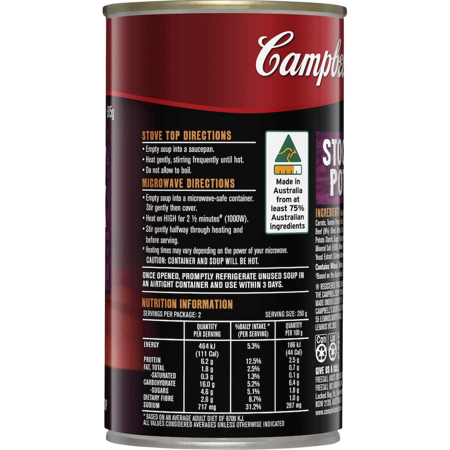 Campbell's Chunky Soup Stockpot Canned, a hearty meal with savory meats and vegetables in convenient, easy-pour packaging.