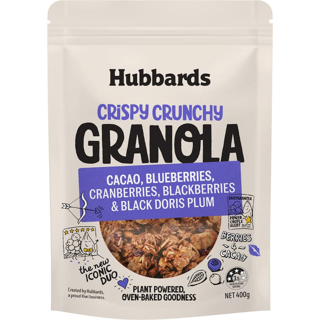 Hubbards Granola Cacao, Berries & Plum features rich cacao blended with vibrant berries and juicy plums for a delicious breakfast.