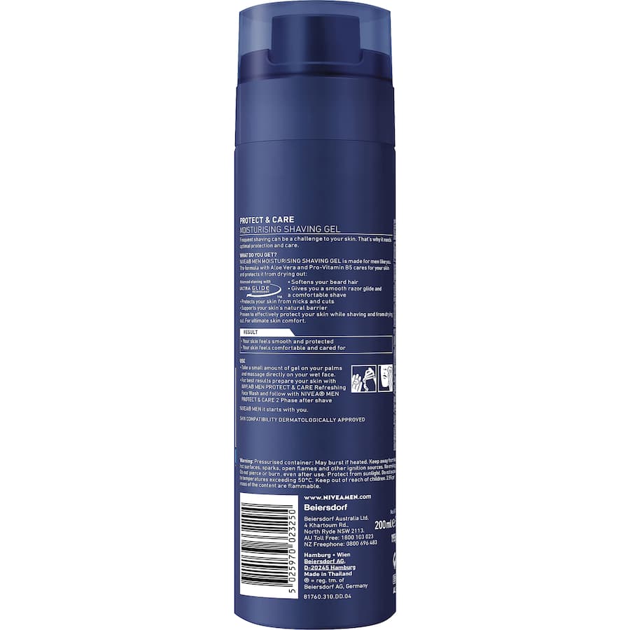 Nivea Men Moisturising Shaving Gel with Aloe Vera for a smooth shave, skin hydration, and protection against nicks and cuts.