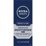 Nivea For Men Facial Moisturiser SPF 15, a non-greasy moisturizer with Aloe Vera, offers protection and hydration for all skin types.