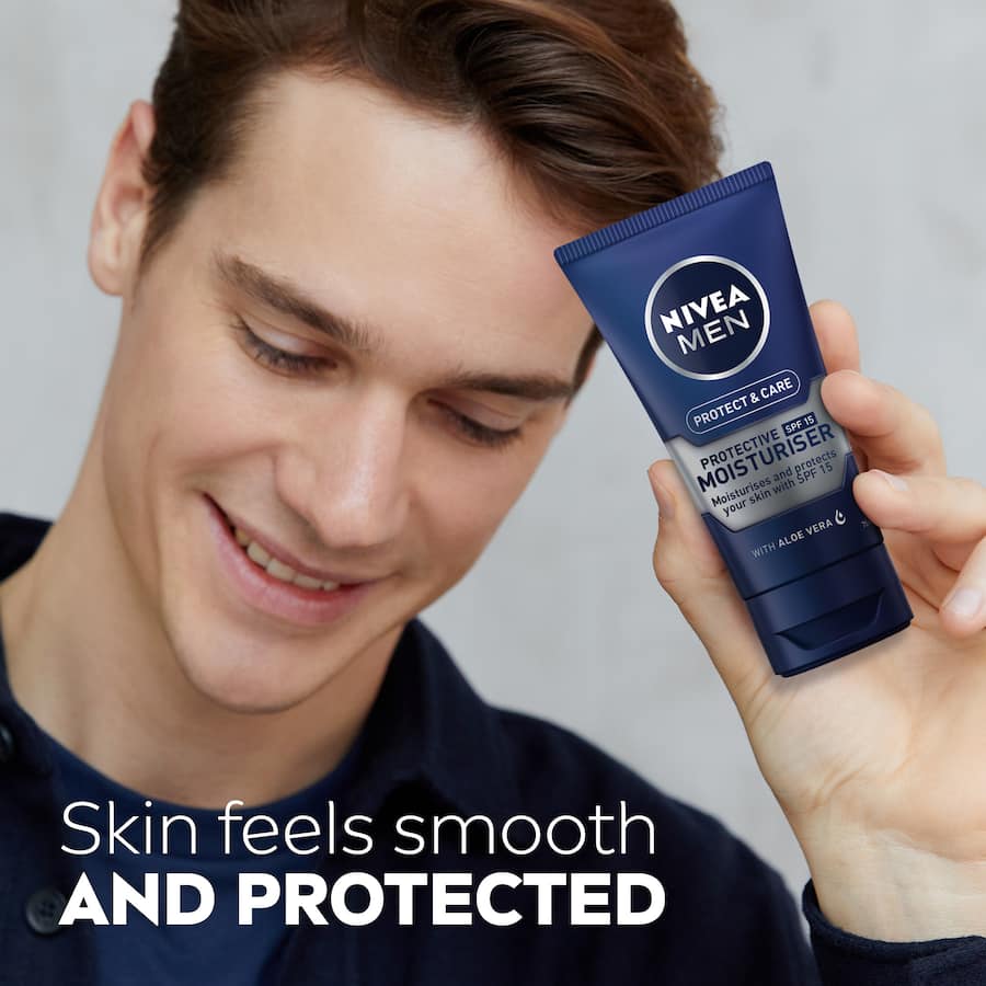 Nivea For Men Facial Moisturiser SPF 15 with Aloe Vera offers nourishing hydration and sun protection in a non-greasy formula.