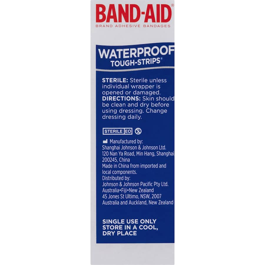 Waterproof Band Aid Tough Strips with Quilt-Aid Technology for effective wound protection and comfort during active use.