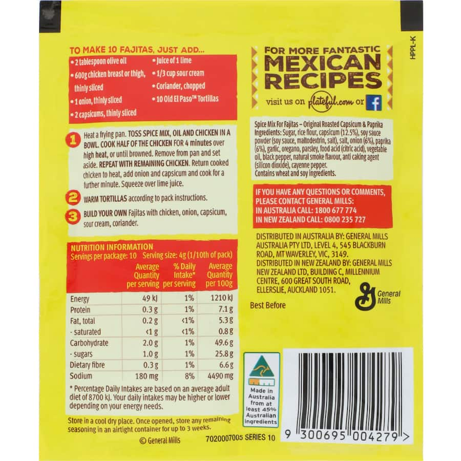 Old El Paso Mexican Fajita Seasoning with a smoky BBQ flavor, perfect for beef, chicken, lamb, and pork fajitas.