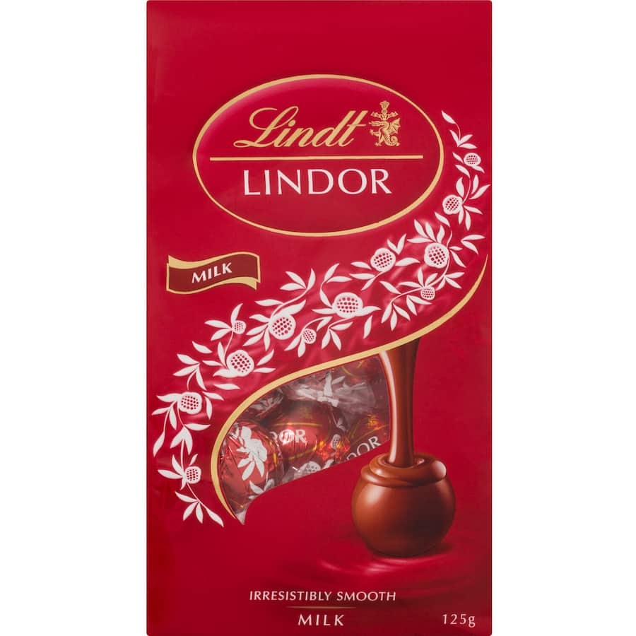 Lindt Lindor Milk Chocolate Sharepack features smooth melting milk filling in a delicate chocolate shell, ideal for sharing.