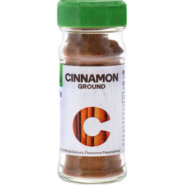 Woolworths Cinnamon Ground spice jar, ideal for baking and cooking with a rich, natural cinnamon aroma.