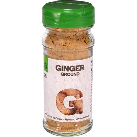 Premium 25g pack of Woolworths Ground Ginger for adding warm, zesty flavor to food, perfect for baking and marinades.