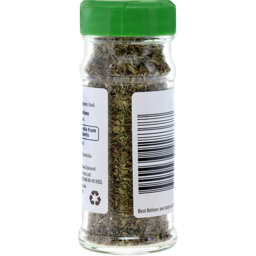 Woolworths Mixed Herbs blend featuring thyme, rosemary, marjoram, basil, oregano, and sage for enhancing flavors in dishes.