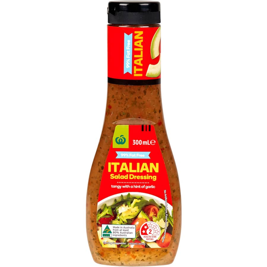 Woolworths Italian Dressing 99% Fat Free, a zesty, tangy salad addition, made with authentic Italian ingredients.