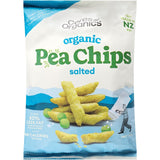 Salted Ceres Organics Pea Chips in a clear bag, showcasing a nutritious, crunchy snack made from organic peas.