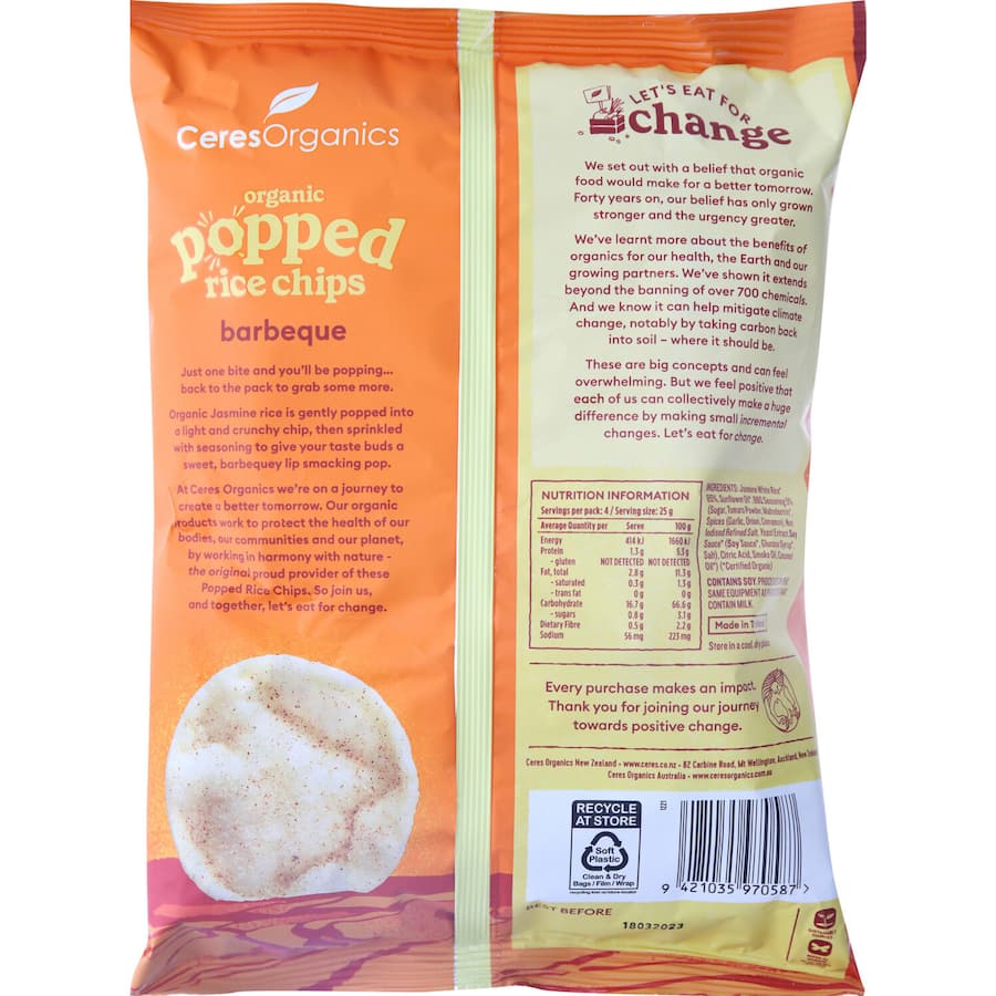 Ceres Organics Popped Rice Chips Barbeque