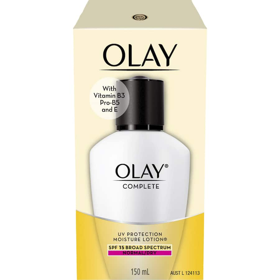 Olay Complete UV Protection Moisturizing Lotion with SPF 15, ideal for normal to dry skin, hydrates and shields from UV rays.