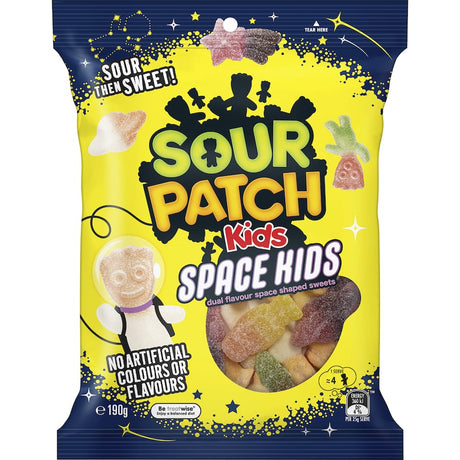 Colorful space-themed lollies featuring fruity flavors in jelly and foam shapes for a delightful cosmic snacking experience.