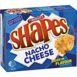 Crunchy Arnott's Shapes Crackers in Nacho Cheese flavor, perfect for sharing and satisfying snack cravings.