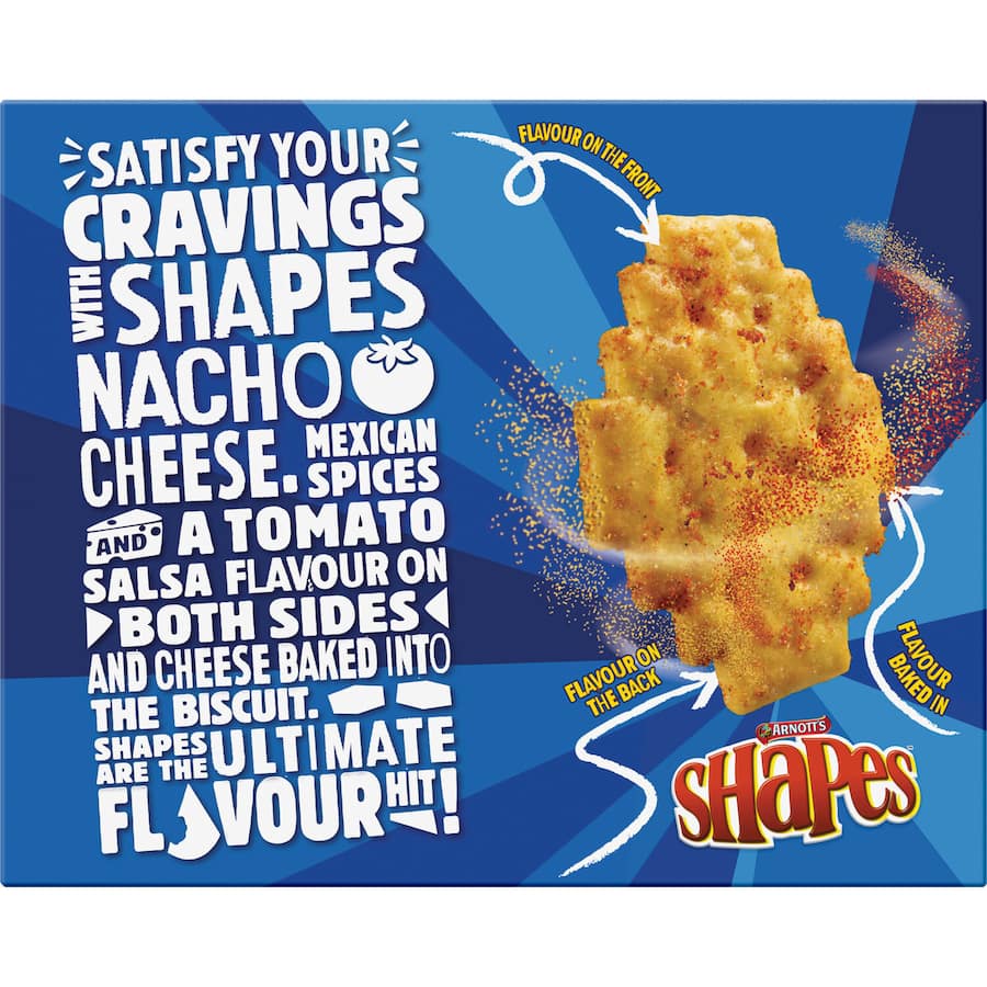 Plate of Arnott's Shapes Crackers Nacho Cheese showcasing their crunchy texture and bold flavor for perfect snacking.