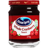 Whole Berry Cranberry Sauce from Ocean Spray, featuring real cranberries for a tangy-sweet spread on meals and snacks.