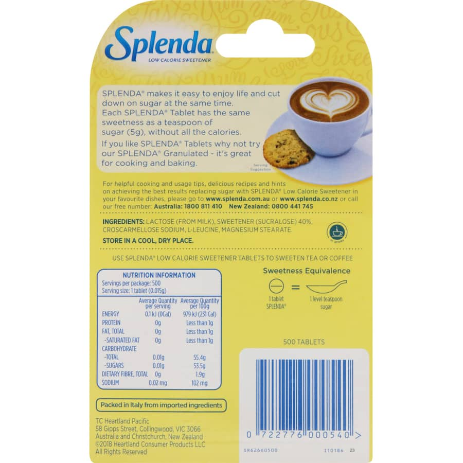 Splenda Sugar Substitute Sweetener packets offer a low-calorie, delicious alternative for baking and beverages.