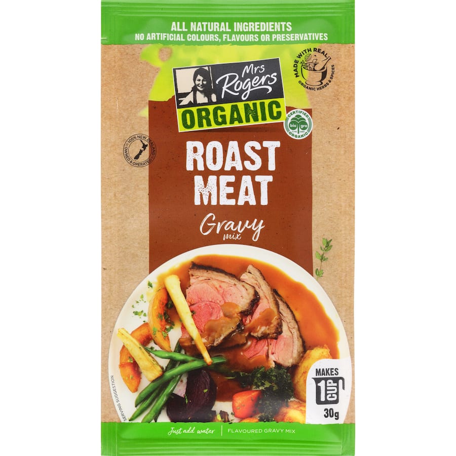 Organic gravy mix for roast meats, enhancing dishes with rich, healthy flavors and gluten-free goodness.