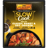 Lee Kum Kee Slow Cook Meal Base for Honey Soy Chicken, featuring a blend of honey, ginger, and soy for a savory, sweet dish.