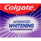 Colgate Advanced Whitening Toothpaste Purple, featuring color-correcting technology for whiter teeth and fresh breath.