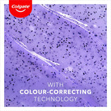 Colgate Advanced Whitening Toothpaste Purple with color-correcting tech for a radiant smile and stain protection, sugar-free and vegan.
