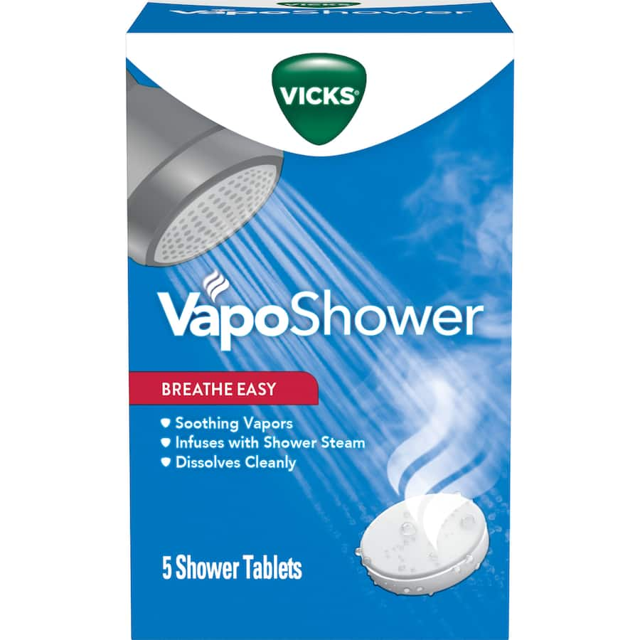 Vicks VapoShower Tablets release soothing vapors with eucalyptus and menthol, transforming your shower into a relaxing retreat.