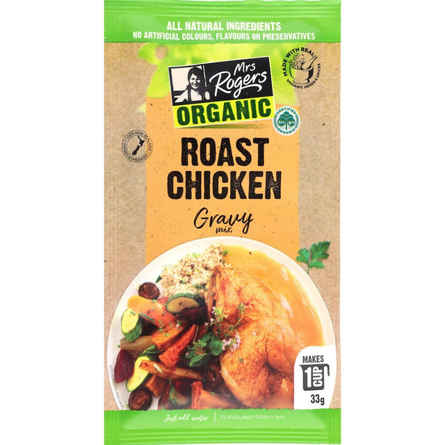 Mrs. Rogers Organic Gravy Mix for Roast Chicken, made with high-quality ingredients, perfect for enhancing savory meals.