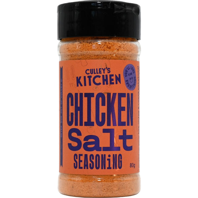 Culley's Kitchen Chicken Salt Seasoning enhances chicken dishes with a savory blend for grilling, roasting, and frying.