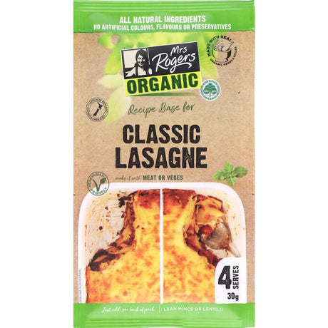 Mrs Rogers Organic Recipe Base Lasagne, a gluten-free foundation for hearty, healthy lasagne made with organic ingredients.