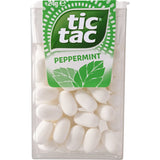 Tic Tac Peppermint Mints in pocket-sized packaging, offering refreshing flavor and low-calorie freshness for any occasion.