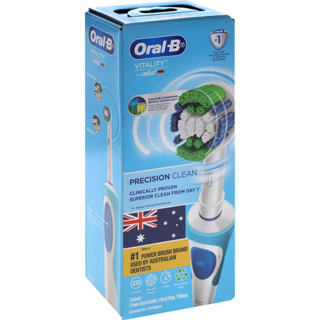 Oral B Vitality Electric Toothbrush with Precision Clean technology, designed for superior plaque removal and effective oral hygiene.