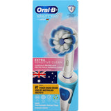 Alt text: "Oral B Vitality electric toothbrush with soft bristles, 2D cleaning action, timer, and ergonomic design for sensitive care."