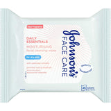 Johnson's 3-in-1 Facial Wipes for dry, sensitive skin, cleanse, moisturize, and remove makeup gently without irritation.