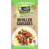 Mrs Rogers Organic Recipe Base for Devilled Sausages, featuring premium organic ingredients and easy preparation for flavorful meals.