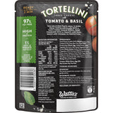 Wattie's Tortellini with Tomato & Basil: delicious three-cheese pasta in rich sauce, ready in under 2 minutes, 97% fat-free.