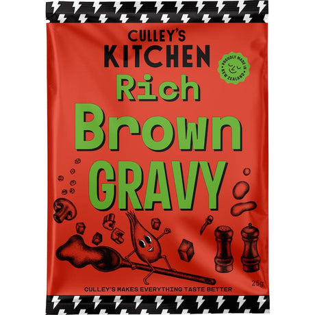 Culleys Gravy Mix Rich Brown, a premium mix for velvety, savory gravies, perfect for enhancing meats and meals effortlessly.