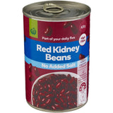 Woolworths Red Kidney Beans No Added Salt in a 420g can, perfect for nutritious dishes like chili or salsa.