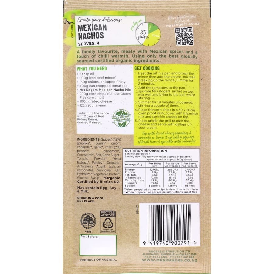 Mrs. Rogers Organic Recipe Base for flavorful, homemade Mexican nachos using natural ingredients, perfect for any gathering.