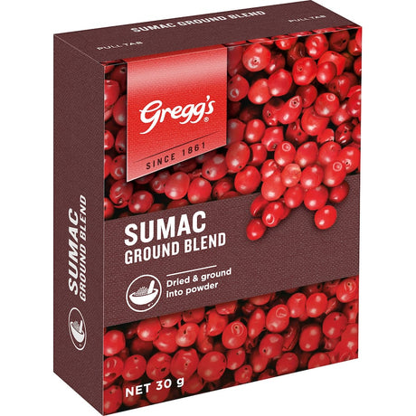 Ground sumac blend in a jar, adding a tangy, zesty flavor to dishes like meats and salads, perfect for Mediterranean cooking.