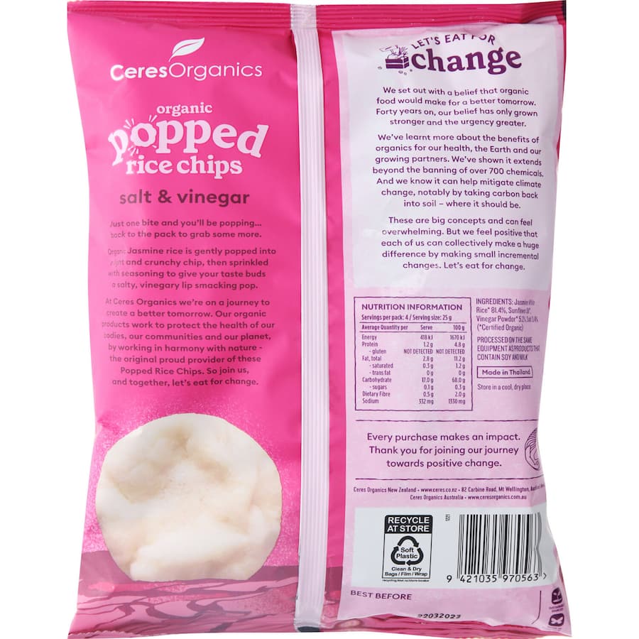 Ceres Organics Popped Rice Chips Salt & Vinegar