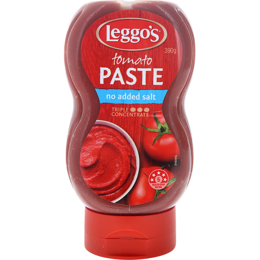 Leggo's No Added Salt Tomato Paste in a squeeze bottle, perfect for enhancing sauces and stews with rich tomato flavor.