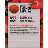 A resealable pouch of Gregg's Paprika Smoked Ground, showcasing its vibrant color and aromatic blend for enhanced cooking.