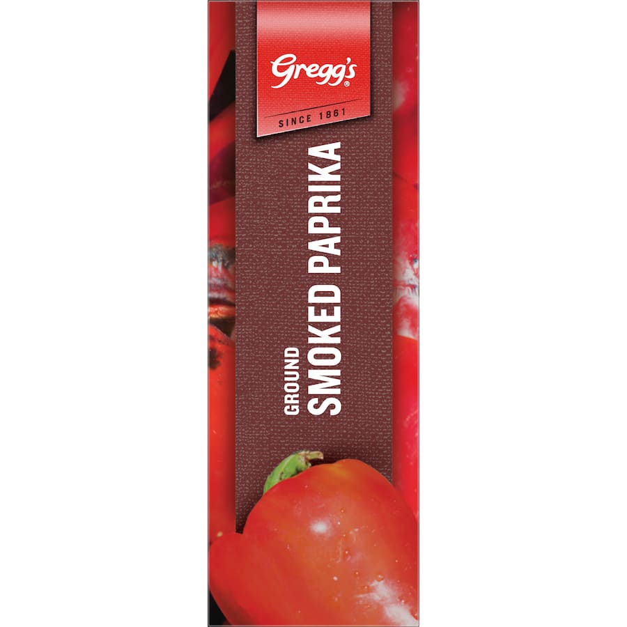 Vibrant red Gregg's Paprika Smoked Ground spice in a resealable pouch, perfect for adding smoky flavor to dishes.