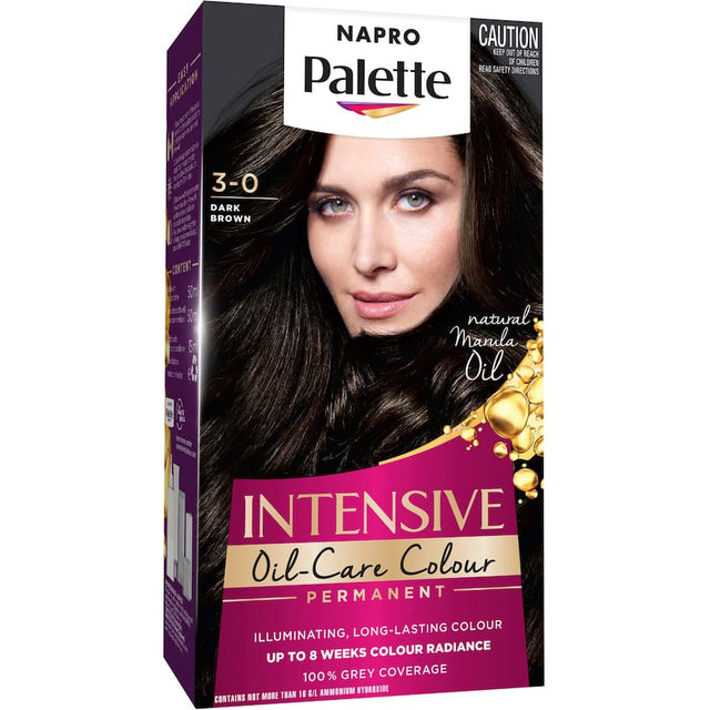 Napro Palette Dark Brown 3.0 hair colour in a 140ml tube, offering luxurious, long-lasting shade with 100% grey coverage.