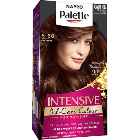 Rich chestnut hair colour cream for vibrant, long-lasting shades and 100% grey coverage, delivering deep nourishment and shine.