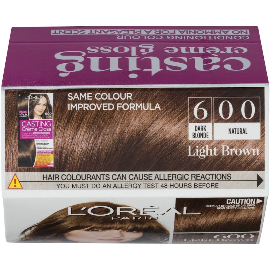 L'Oreal Paris Casting Hair Colour Creme Gloss Light Brown 600 for glossy, natural hair color with nourishing honey-conditioner.